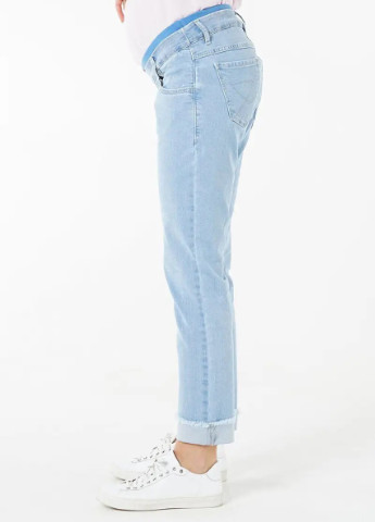 Стильные джинсы-бойфренды для беременных с низкой бандажной резинкой под животик синие To Be - (252413668)