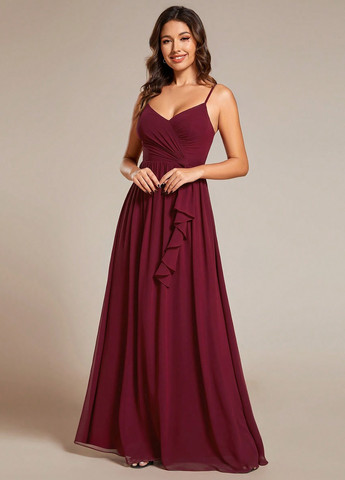 Бордовое вечернее платье SHEIN однотонное