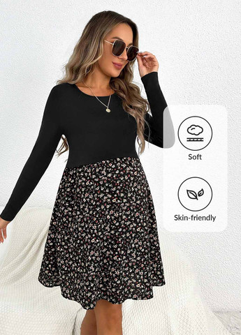 Черное кэжуал платье клеш SHEIN с цветочным принтом