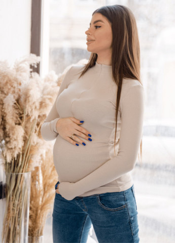Трикотажная кофточка для беременных и кормящих мам облегающая кремовая To Be (242156108)