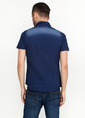 Темно-синяя джинсовая рубашка однотонная EL & KEN с коротким рукавом