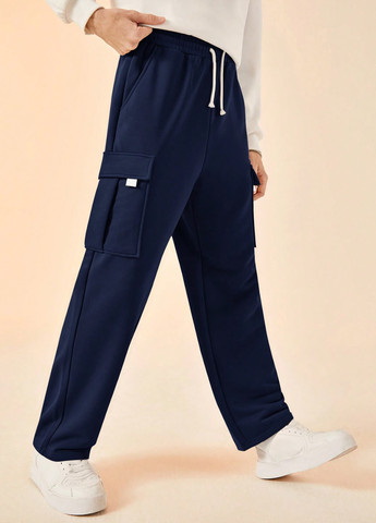 Темно-синие кэжуал демисезонные брюки карго SHEIN