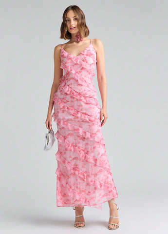 Розовое кэжуал платье платье-комбинация SHEIN с абстрактным узором