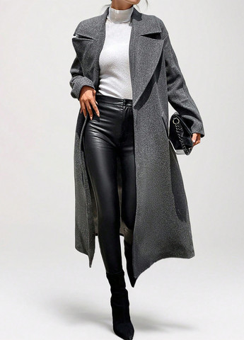 Темно-сіре демісезонне Пальто однобортне SHEIN