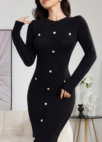 Черное кэжуал платье силуэтная SHEIN однотонное