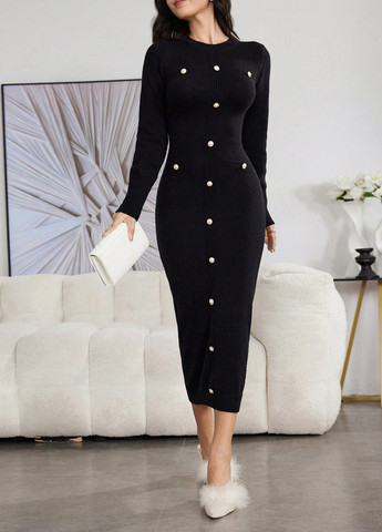 Черное кэжуал платье силуэтная SHEIN однотонное