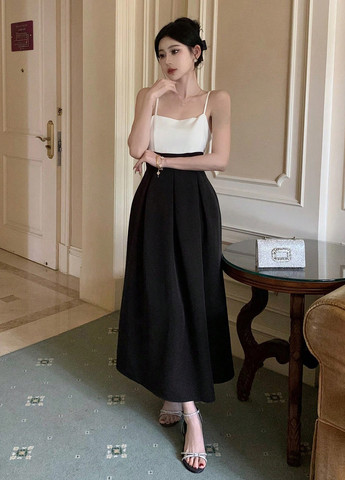 Чорно-білий кежуал сукня кльош SHEIN колор блок