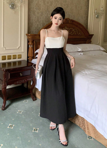 Чорно-білий кежуал сукня кльош SHEIN колор блок