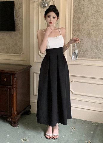 Чорно-білий кежуал сукня кльош SHEIN колор блок