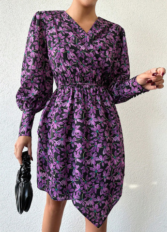 Фиолетовое кэжуал платье а-силуэт SHEIN с цветочным принтом
