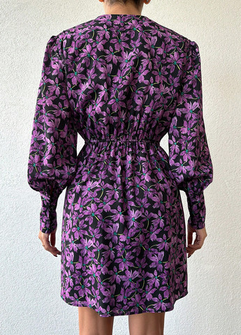 Фиолетовое кэжуал платье а-силуэт SHEIN с цветочным принтом