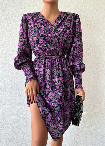 Фиолетовое кэжуал платье а-силуэт SHEIN с цветочным принтом