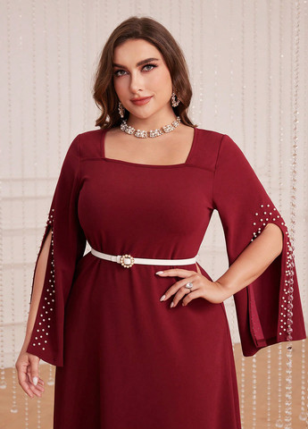 Бордова вечірня сукня а-силует SHEIN однотонна