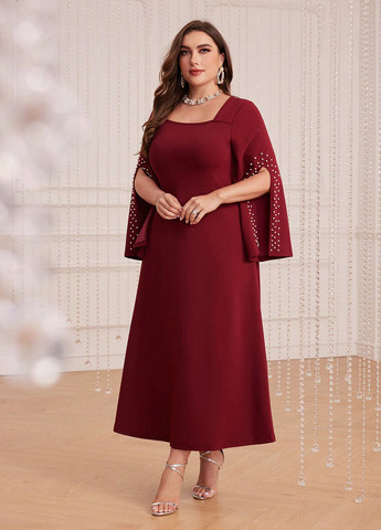 Бордова вечірня сукня а-силует SHEIN однотонна