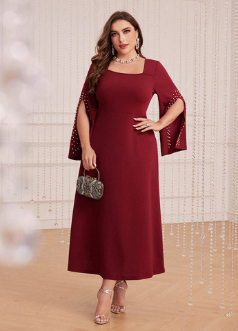 Бордова вечірня сукня а-силует SHEIN однотонна