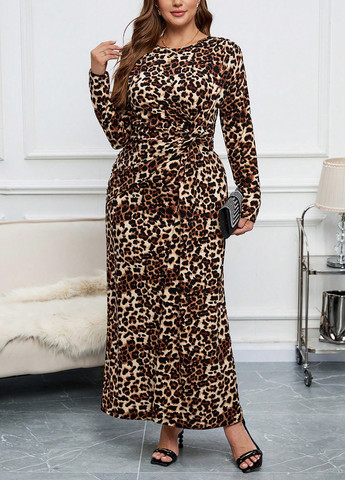 Коричневое кэжуал платье SHEIN леопардовый