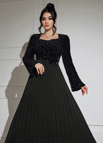 Черное кэжуал платье плиссированное SHEIN однотонное