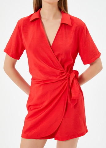 Комбинезон KOTON комбинезон-шорты однотонный красный кэжуал вискоза