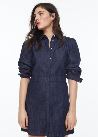 Темно-синее джинсовое платье H&M однотонное