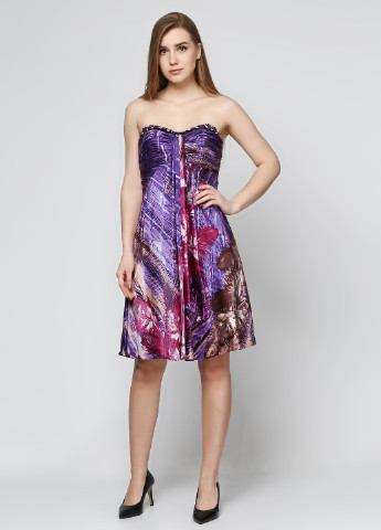 Фиолетовое коктейльное платье клеш Badgley Mischka с абстрактным узором