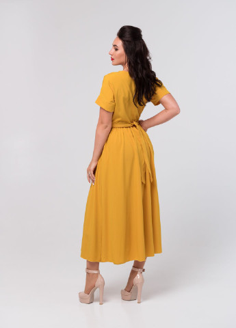 Горчичное кэжуал платье so-78217-msd с юбкой-солнце Alpama