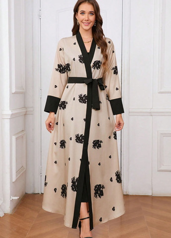 Кремовое кэжуал платье а-силуэт SHEIN с цветочным принтом