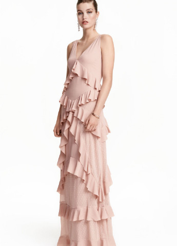 Розовое вечернее платье H&M однотонное