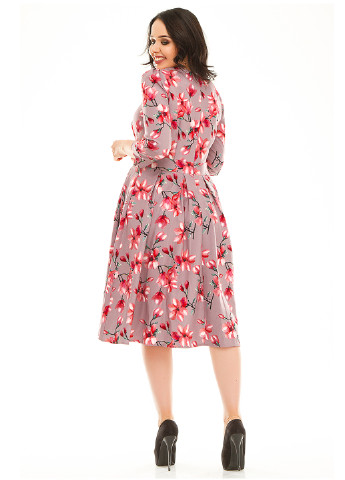 Темно-бежевое кэжуал платье а-силуэт Lady Style с цветочным принтом