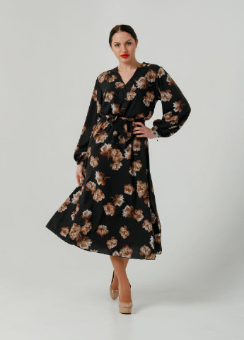 Черное кэжуал платье so-78322-blk клеш Alpama с цветочным принтом