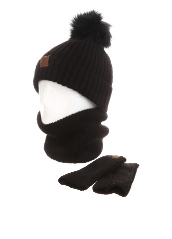 Черный зимний комплект (шапка, снуд, митенки) No Brand