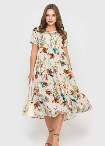 Бежевое кэжуал платье колокол BeART с цветочным принтом