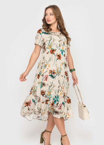 Бежевое кэжуал платье колокол BeART с цветочным принтом