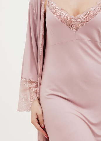 Пудровый демисезонный комплект (ночная рубашка, халат) Cotpark