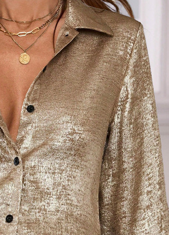 Золотой классическая, кэжуал рубашка меланж SHEIN