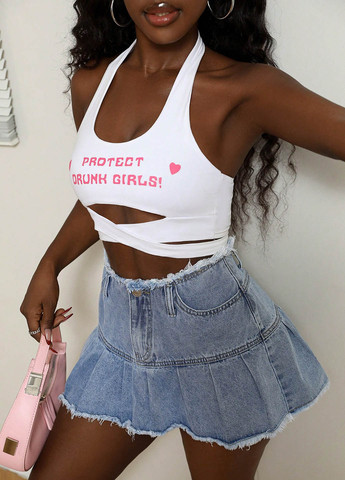 Голубая джинсовая варенка юбка SHEIN а-силуэта (трапеция)