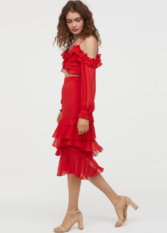 Красная кэжуал однотонная юбка H&M годе
