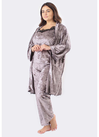 Фуксиновый демисезонный комплект халат + майка + брюки Ghazel