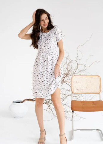 Білий сукня для вагітних бавовняна для годуючих мам кремова з секретом для годування To Be з абстрактним візерунком