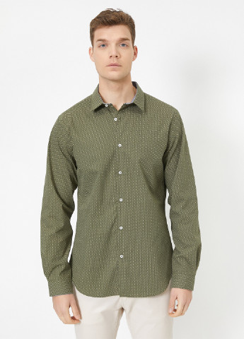 Оливковковая (хаки) кэжуал рубашка с геометрическим узором KOTON