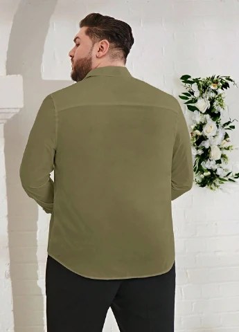 Оливковковая (хаки) кэжуал, классическая рубашка однотонная SHEIN
