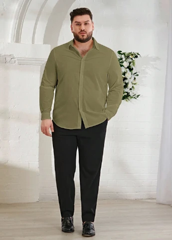 Оливковковая (хаки) кэжуал, классическая рубашка однотонная SHEIN
