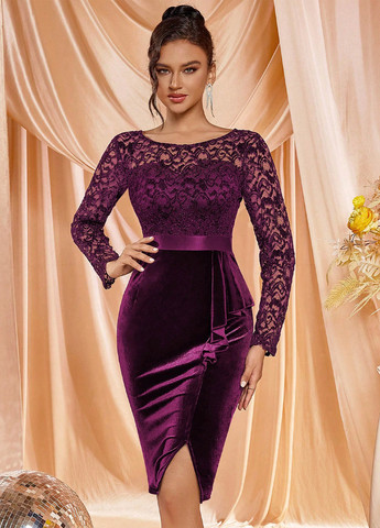 Бордовое коктейльное платье футляр SHEIN однотонное