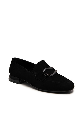 Черные женские кэжуал туфли с брошкой на низком каблуке - фото