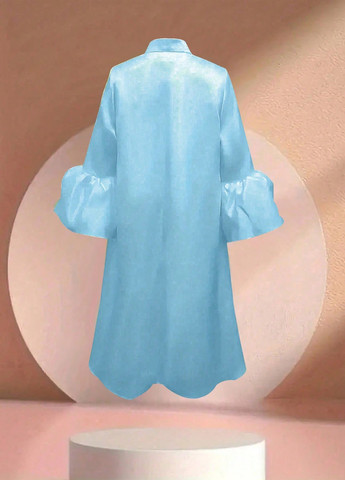 Серо-голубое коктейльное платье рубашка, а-силуэт SHEIN однотонное