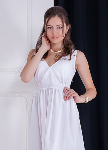 Белое кэжуал симпатичное легкое платье-фонарик с v-образным вырезом queen's белый Podium однотонное