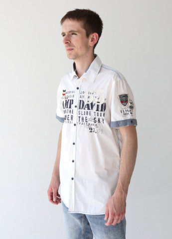 Сорочка чоловіча біла короткий рукав з написами Camp David приталенная (253597124)