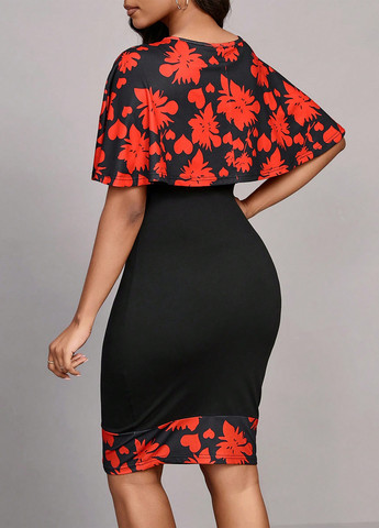 Комбінована коктейльна, кежуал сукня сукня-кейп SHEIN з малюнком