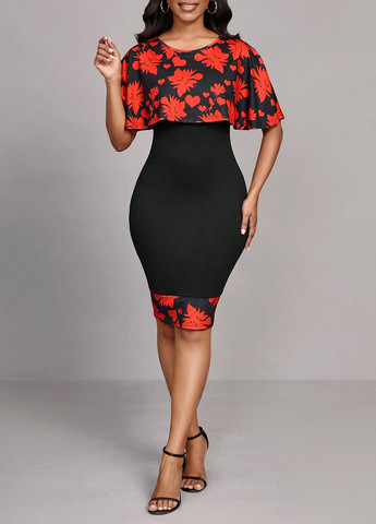 Комбінована коктейльна, кежуал сукня сукня-кейп SHEIN з малюнком