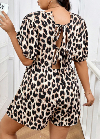 Комбинезон SHEIN комбинезон-шорты леопардовый комбинированный кэжуал полиэстер