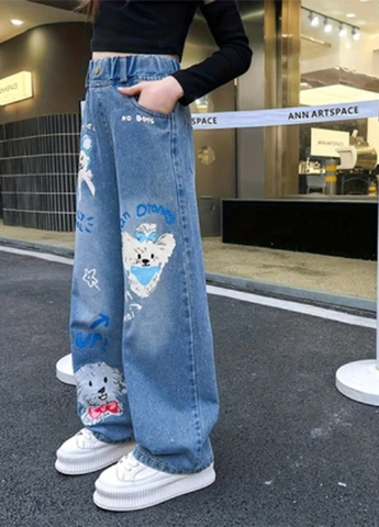 Голубые демисезонные клеш джинсы SHEIN